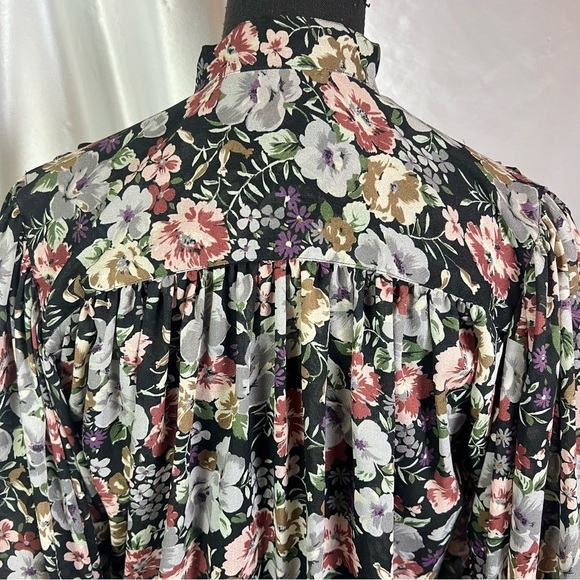 Vintage Sheer Black Floral Button-Up Tie Front Blouse 2X/3X Romantic Cottagecore - Picture 12 of 14